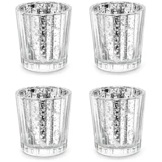 Partydeco Teelichthalter 4er Set Glas Silber