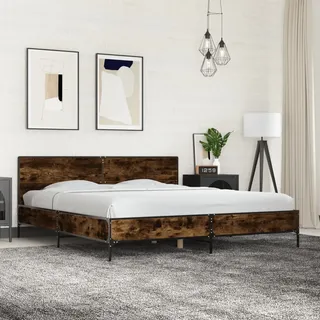 vidaXL Bettgestell Räuchereiche 180x200 cm Holzwerkstoff und Metall