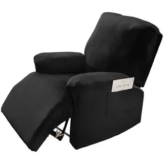 Qelus Relaxsesselhusse Samt Strecken Sesselschoner,Sessel überzug für Relaxsessel 1 Stück, Elastisch,Waschbar,Seitentaschen-Design,Sesselschoner Mit Armlehne schwarz