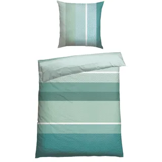 SCHIESSER Endy Stripes Gestreift Baumwolle Grün 135 x 200 cm + 80 x 80 cm