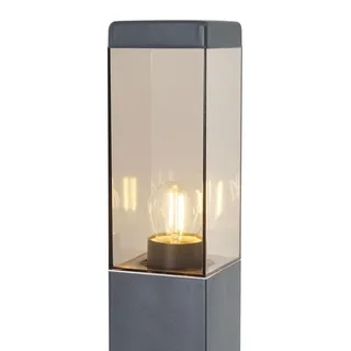 QAZQA Außenleuchte silber 80 cm IP44 mit Steckdose und Bewegungssensor