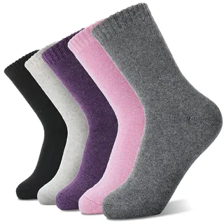 Damen Merinowolle Socken Wandersocken Dicke Thermosocken Warme Atmungsaktive Wollsocken Geschenke Wintersocken 5 Paar - Einheitsgröße