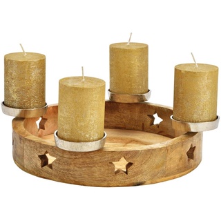 Adventskranz Mango Holz / Metall mit Sternen (34487w) Weihnachtsdeko Natur