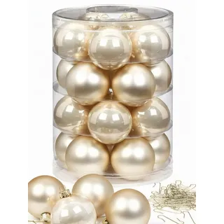 MAGIC by Inge Weihnachtsbaumkugel Weihnachtskugeln Champagne 20 Stk 6cm + Haken beige