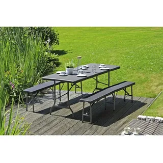 Garden Pleasure Bierzeltgarnitur Ventana, schwarz Kunststoff, Metall, 3-teilig