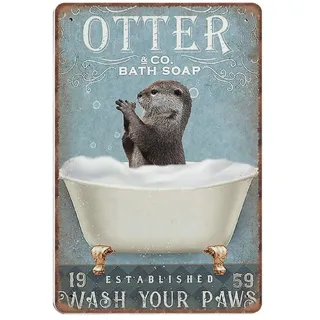 Dreacoss Otter Bath Soap Wash Your Paws Blechschilder, Otter Lover Geschenk, Liebe Tier Poster, Otter Art Lustiges Metallschild Vintage Wandkunst für Badezimmer WC Heimdekoration Blechschild, 20 x 30