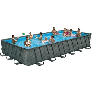 Summer Waves Premium FRAME Pool, Rattanoptik, PVC/Stahl, 732x366x132, jede Menge Zubehör Inklusive, rechteckig