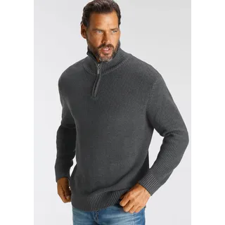 Troyer H.I.S, Herren, Gr. XXXL (64/66), grau (dunkelgrau melange), Strick, Obermaterial: 50% Baumwolle, 50% Polyacryl, meliert, Basic, normal, Langarm Rippstrickbündchen, Pullover, mit Logo-Reißverschluss