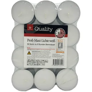 Teelichter weiß ohne Duft Großpackung | 4 Std. | 6 Std. | 8 Std. auch Maxi(Maxi Teelichter 8Std. + 1 HL Kauf Notizblock, 36 Stück)