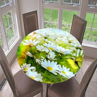 Morbuy Rund Tischdecke Elastisch, 3D Gänseblümchen Rund Tischdecken Wasserdicht Lotuseffekt Abwaschbar Abwischbar Tischtuch für Dekoration Küchentisch Garten Outdoor (Durchmesser 100cm,Sonnenlicht)