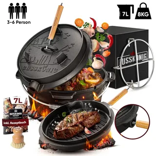 GUSSKÖNIG 7 Liter Dutch Oven Set ohne Füße mit 2in1 Deckelheber