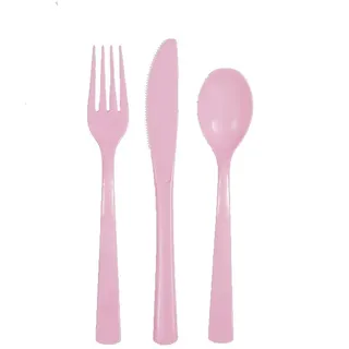 Plastik Besteck rosa 18 tlg. Löffel Messer Gabeln