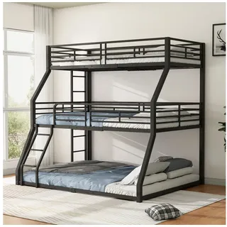 Ulife Etagenbett Dreifach-Etagenbett Eisenbett – 90x200 / 120x200 / 140x200 cm (1-St., Ohne Matratze), Metallgestell, für Kinder, Jugendliche & Erwachsene schwarz