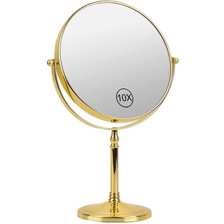 Ohotecy Kosmetikspiegel 8 Zoll Makeup Spiegel 10X & 1X VergrößerungTischspiegel, Doppelseitiger Vergrößerungsspiegel für Bad Schminkspiegel 360° Schwenkbar Make Up Mirror Stand Spiegel (Gold)