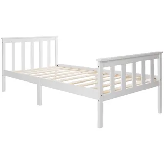Holzbett 90x200 cm aus massiver Fichte mit Lattenrost – minimalistisches Design für Kinder und Erwachsene Weiß
