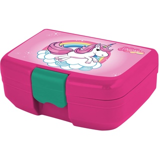 p:os Einhorn Brotdose für Kinder mit einem Fach, Lunchbox in Pink aus Kunststoff mit Clip-Verschluss, Vesperdose für Kindergarten, Schule und Freizeit