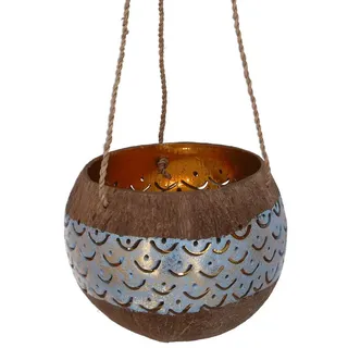 Guru-Shop Windlicht Kokosnuss Teelicht zum Hängen, Dekotopf -.. blau|bunt Ø 13 cm x 13 cm x 10 cm x 13 cm