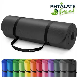 TRESKO Yogamatte mit Tragegurt, schwarz, 1,5 cm stark, rutschfester Schaumstoff, 190 x 100 cm