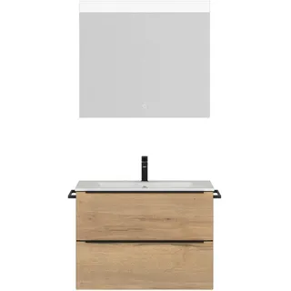 nobilia® Badmöbel-Set Levere, (2-St., vormontiert, mit Soft-Close), inkl. Spiegel mit Touch-Sensor, in vier Breiten braun 81 cm x 169 cm x 48,7 cm