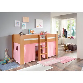 Relita Hochbett Andi mit Rolllattenrost und Vorhang, mit Leiter, pflegel. Dekor Oberfläche rosa