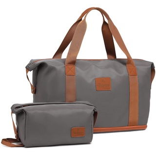 Imiomo Faltbare Reisetasche,Weekender Damen Große Handgepäck Tasche für Flugzeug, Kurze Reisen, Urlaub, Sport Gym Nylon Travel Bag (Grey, 16.34 x 8.86 x 17.72 IN)