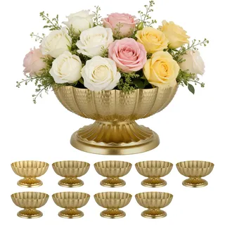 Vevor 10 Stk. Hochzeitsvasen Tafelaufsatz Blumenvasen für Hochzeit 10 cm Hoch, Metall Tafelaufsatz Vasen mit Blumenständern, Blumenschale Tischdeko für Hochzeiten Party Jubiläumsfeier Zeremonie, Gold