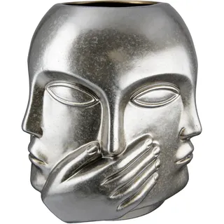 Casablanca by Gilde GILDE Vase Blumenvase aus Keramik - Gesichtsvase Nichts sehen hören Sagen - wasserdicht europäische Herstellung - Farbe: antik Silber Höhe 23 cm