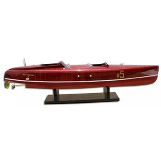 Casa Padrino Luxus Deko Speedboot Baby Bootlegger mit Massivholz Ständer Rot / Weiß 90 x 30 x H. 20 cm - Handgefertigtes Deko Boot - Holzboot - Modellboot - Rennboot - Luxus Deko Accessoires