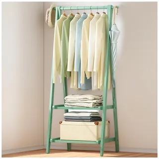 aoiuaoeniu Garderobenständer/Kleiderständer Bambus mit Haken und 2 Ablagen | Kleiderstange, klappbar, 160 cm Hoch, Multifunktional Garderobe für Kleidung, Hut, 1 Min Montage : 66/86/116CM