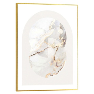 Reinders! Gerahmtes Bild ARTIFIC, Weiß - Grau - Goldgelb - 30 x 40 cm - 2 runde ineinanderlaufende Marmormotive