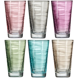 Leonardo Vario Trink-Gläser 6er Set, buntes Gläser-Set mit Muster, spülmaschinengeeignete Saft-Gläser, Glas Trink-Becher in 6 Farben 280ml, Bunt, 047285