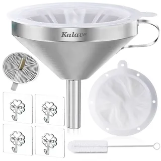 Kalave 5 Zoll Edelstahl Trichter, 13cm Lebensmittel qualität Küchen trichter und 200 Mesh filter, Metall trichter für Öle, Saft, Wein, Kaffee, Tee, Milch