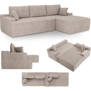 Juskys Eckcouch Cord 3-Sitzer Taupe