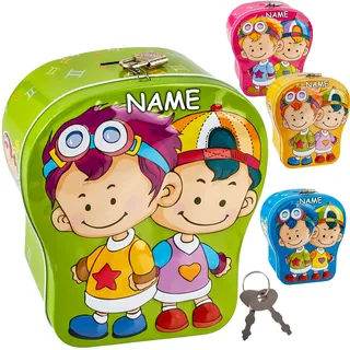 alles-meine.de GmbH Spardose - Verschiedene Modelle frei wählbar - Metall/Blech - Spardose Kinder inkl. Name - Schlüssel & Schloss - stabile Sparbüchse - 17 cm - Verschluss..