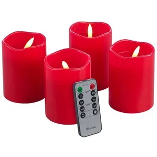 Britesta Kerzen: 4er-Set flackernde LED-Adventskerzen mit Fernbedienung, dimmbar, rot (Kerzen mit Fernbedienung, LED Outdoor mit Timer, Flamme)