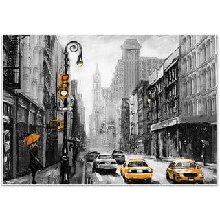wandmotiv24 Poster New York, Gemälde, Straße, Schwarz & Weiss (1 St), Wandbild, Wanddeko, Poster in versch. Größen gelb 100 cm x 70 cm x 0.1 cm