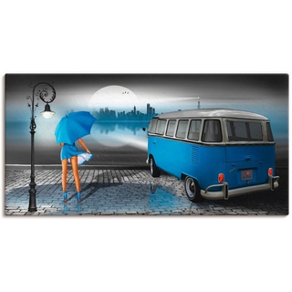 Artland Wandbild Regennacht in Blau mit Bulli T1, Auto (1 St), als Leinwandbild, Poster, Wandaufkleber in verschied. Größen blau 100 cm x 50 cm