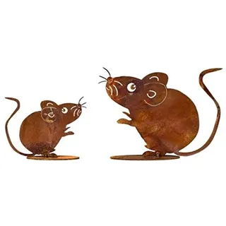 Edelrost 2tlg. Mäuse auf Platte Geschenk Garten Tierfigur Maus Rost Figur