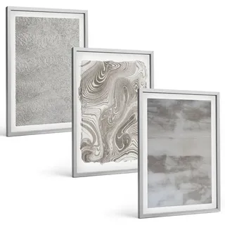 Bilder Set 3-teilig im silbergerahmten Rahmen – Wandbilder 3 Stück – gerahmte Poster für Wohnzimmer, Schlafzimmer und Flur – 40x60 cm – I... - Braun