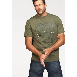 MAN'S WORLD T-Shirt MAN'S WORLD, Herren, Gr. grün (olivgrün), Single Jersey, Obermaterial: 100% Baumwolle, bedruckt, normal, Rundhals, Shirts T-Shirt, Kurzarm, lässige Passform, bedrucktes Design, Rundhals, Topseller