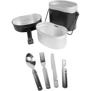 normani Geschirr-Set (6-tlg), Edelstahl, Camping Geschirr Essgeschirr Outdoor Besteck Kochgeschirr schwarz