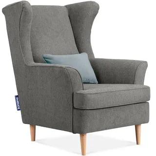 Konsimo Ohrensessel Stralis Webstoff 82 x 108 x 80 cm Grau mit Kissen