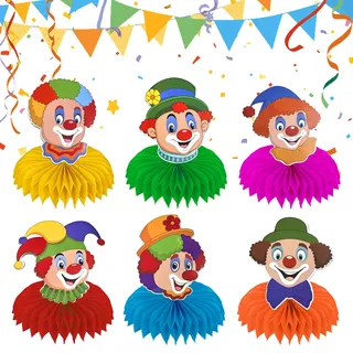 Clown Tischdeko Karneval,6 Stück Karneval Bienenwaben Tischdeko,Clown Bienenwaben Tischdekoration,3D Clowns Deko Clownkopf,Faschingsdeko für Zirkus Party,für Karnevals,Fasching,Mottoparty,Halloween