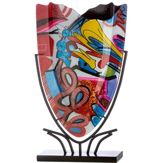 Glas Art Vase Dekovase im Street Art Design auf Metall Ständer - Deko Wohnzimmer - Geschenk für Frauen Geburtstag - Farbe: rot - Höhe 47 cm