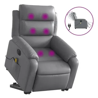 vidaXL Massagesessel mit Aufstehhilfe Kunstleder 92,5 x 100 x 0 cm Grau elektrisch