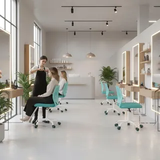 FurnitureR Friseurstuhl ergonomischer Drehstuhl ohne Armlehnen, höhenverstellbar, Netzrückenlehne, Metallfuß mit Rollen, 38x40cm Sitz, belastbar 130kg, für Salon & Spa, Grün
