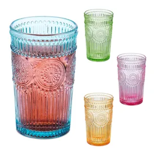 Relaxdays Trinkglas Vintage-Design 0,36 l 4 St.