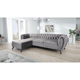 Edles Chesterfield Ecksofa Velours grau Couch Polstersofa Wohnlandschaft Sofa