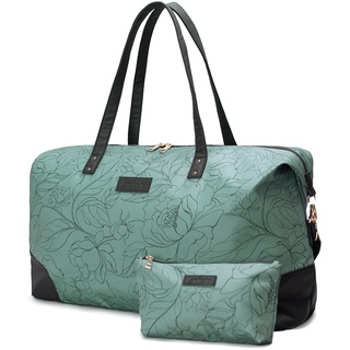 Jadyn Luna Damen Weekender Bag und Reisetasche, groß, 37 Liter Fassungsvermögen, Salbei Flora, Softside Duffle Bag mit veganen Lederakzenten