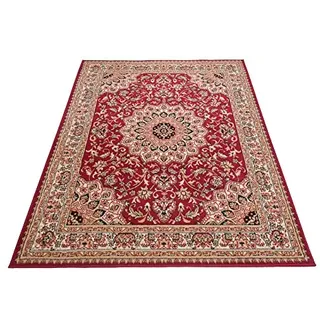 Carpeto Rugs Klassischer Orientteppich & Perserteppich mit Orientalisch Ornamente Mandala Muster Kurzflor in Beige Rot/TOP Preis - ÖKO TEX (250 x 350 cm)